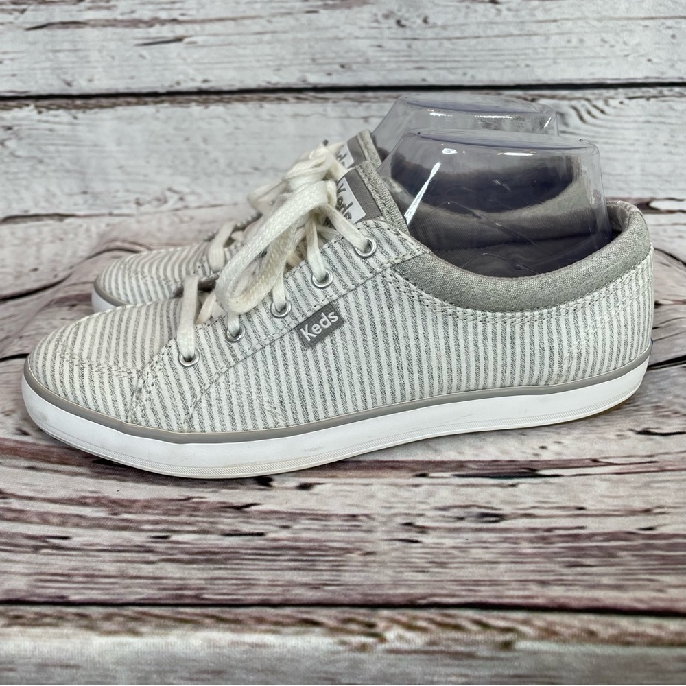 KEDS Dream Foam Memory Gray White Center Stripe Canvas Sneaker Size 7 Excellent!
